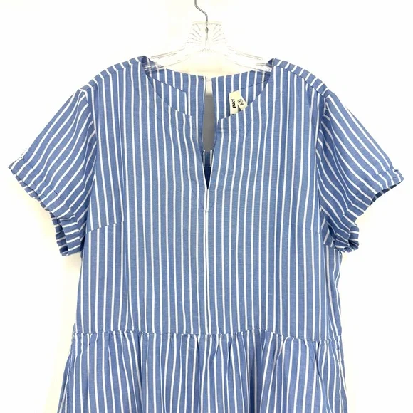 Pact Canopy Notch Neck Dress Bondi Stripe Linen Organic Cotton Blue Size XL - Picture 3 of 12